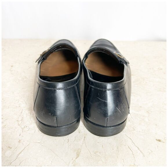 Bally Mens Dress Shoes 9.5 D Black Leather Loafers Slip On Strap Buckle ITALY main image 6